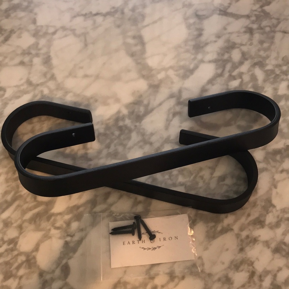 Two 12” black iron kitchen towel bars